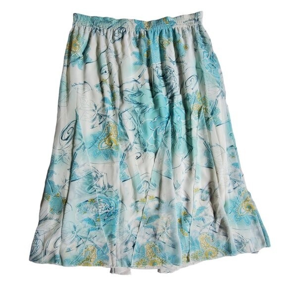 Bon Worth Dresses & Skirts - Bon Worth blue green white yellow flowy Y2K vintage floral print skirt sz L